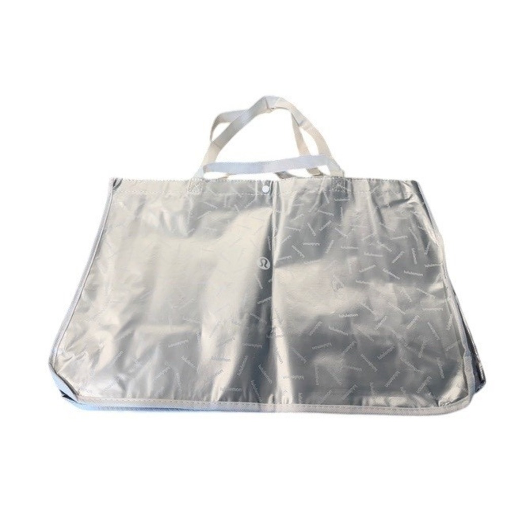 Lululemon‎ Reusable XL Shopping Tote Bag Large Metallic Silver Logo Shopper New
